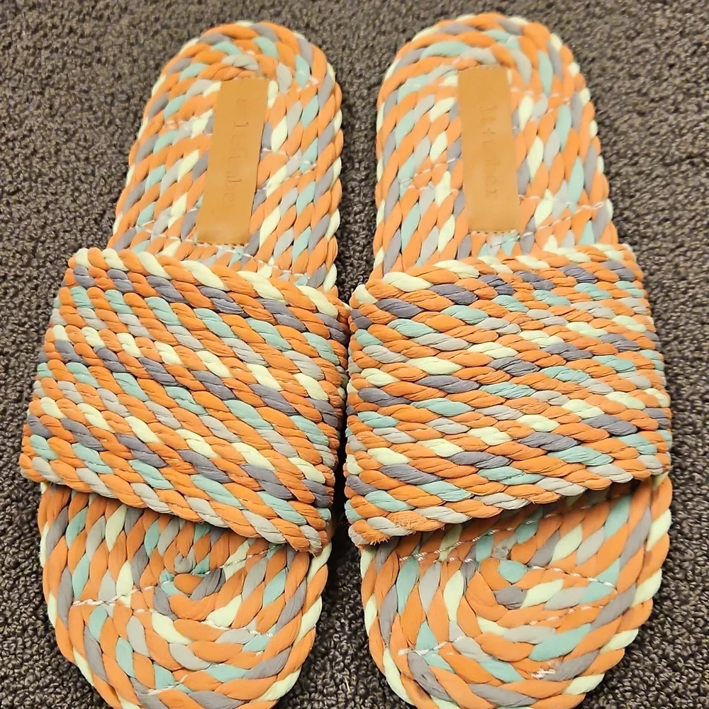 Anthropologie Multicolor Braided Slide Sandals - Coral, Blue, Yellow